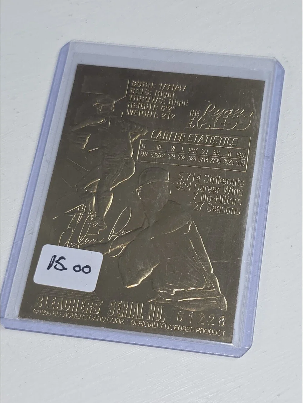 NOLAN RYAN RANGERS HOF 1996 BLEACHERS ALL-TIME STRIKEOUT KING 23K GOLD (SB-4)